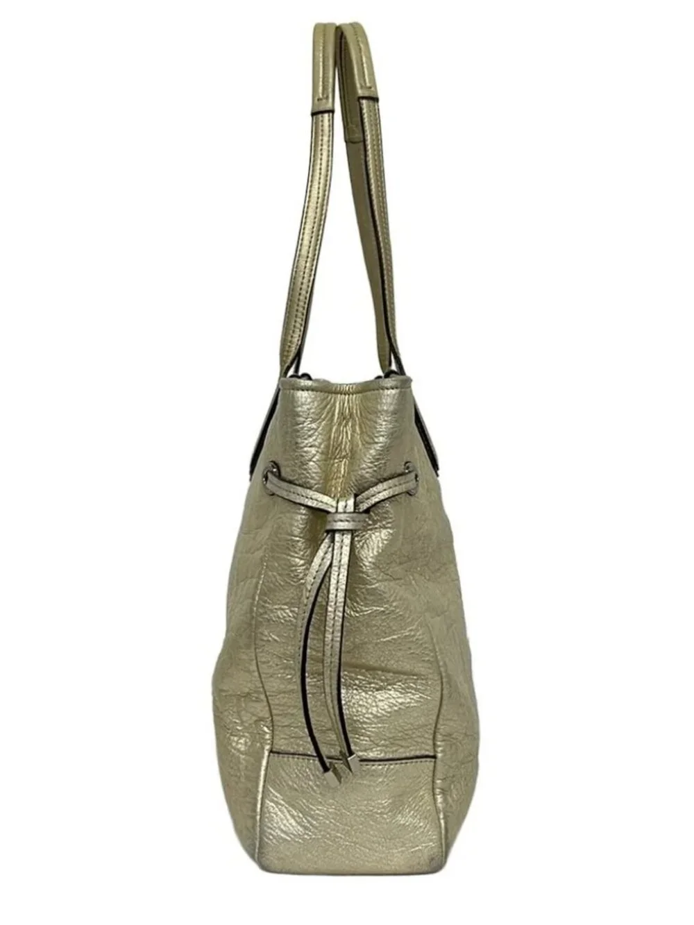 COACH Chelsea Leather Stripe Charlie Tote 18962 Gold Cream Leather Tote Bag
